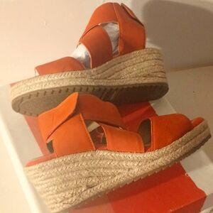 Women's Orange Espadrille Wedge Sandals